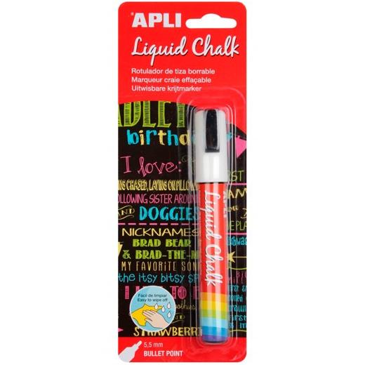 Apli Marcador De Tiza Líquida Punta Redonda 5,5Mm Blanco Blíster 1 Ud