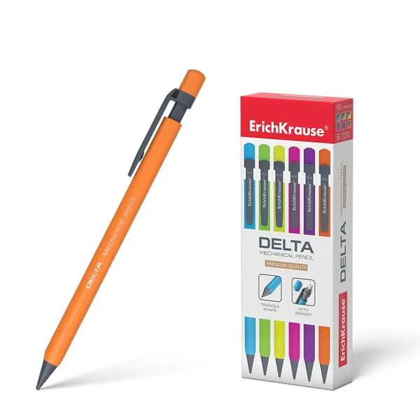 Erichkrause Delta Portaminas 0.5Mm Hb - Para Minas De 0.5Mm - Goma De Borrar - Forma Triangular Ergonomica - Colores Neon Brillantes Surtidos