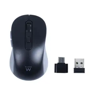 Ewent Ratón Inalámbrico USB 1600dpi - 6 Botones - Receptor USB-A y USB-C - Ambidiestro - Negro/Gris