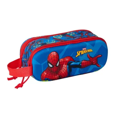 Safta Estuche Portatodo 3D Spider-Man 1L, 2 Compartimentos, Cierre Cremallera, 21x8x6cm, Rojo y Azul