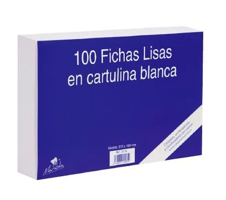 Mariola Ficha Lisa 95X65Mm Cartulina 180Gr Blanco Paquete De 100