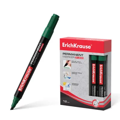 ErichKrause Marcador Permanente P-300 Punta Biselada Verde Resistente al Agua y UV