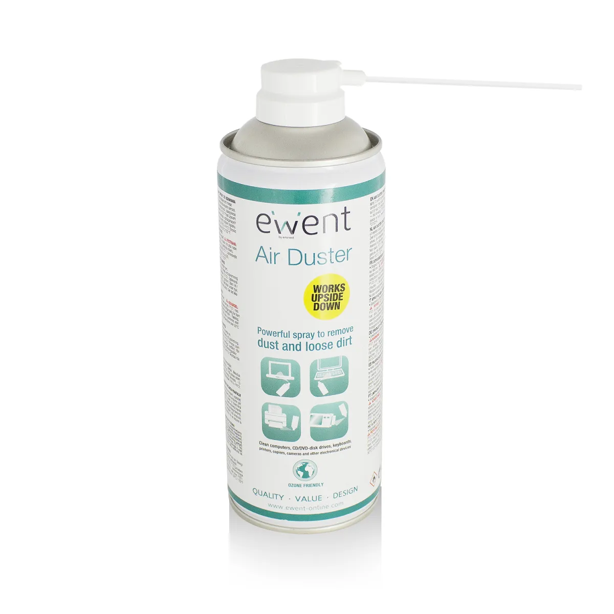 Ewent Spray de Aire Comprimido - Invertible - 220ml - Aplicador para Zonas Dificiles - Color Transparente