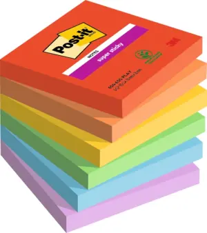 Post-it Super Sticky Pack de 6 Blocs de 90 Notas Adhesivas Reposicionables 76x76mm Colores Surtidos