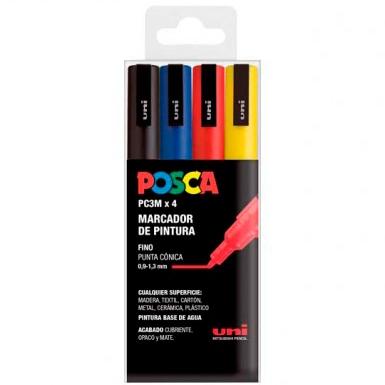 Posca Marcador  Pc-3M/4C No Permanente Punta Fina 0.9Mm-1.3Mm Colores Surtidos Basic -Estuche 4U-