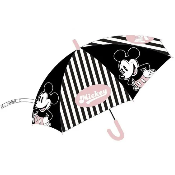 Safta Paraguas Manual Mickey Mouse 76cm 8 Paneles PVC Transparente Negro y Blanco