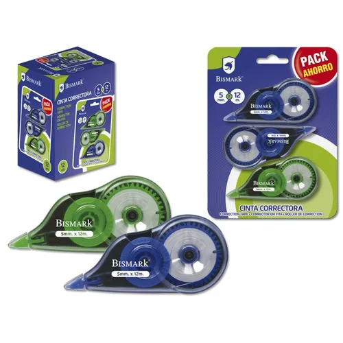 Bismark Cinta Correctora 5mm x 12m - Pack Ahorro de 3 Unidades