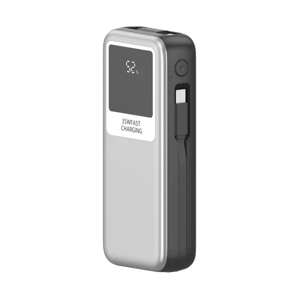 Leotec Powerbank 10.000 mAh Carga Rápida 35W con Cable USB Retráctil Plata