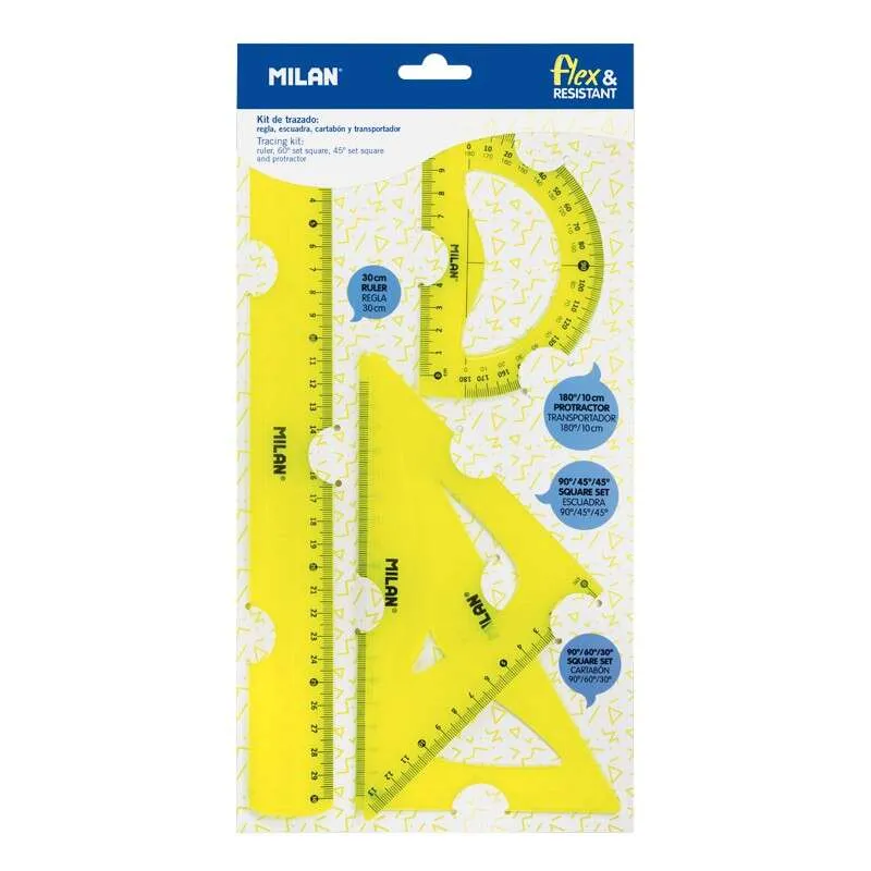 Milan Reglas Flex&Resistant 30 cm Amarillo Translúcido Kit 4 Piezas