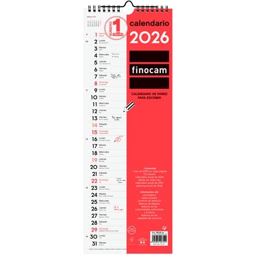Finocam Calendario De Pared Para Escribir Largo L-155X430Mm Mv Neutro 2026