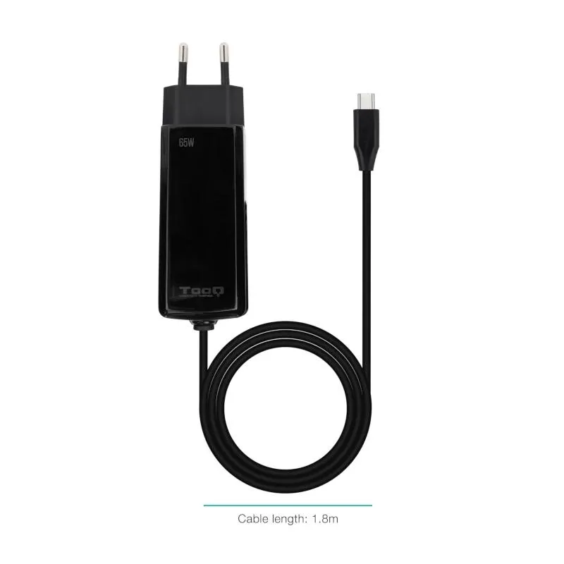 TOOQ Cargador De Pared USB-C PD 65W Con Sistema GaN Color Negro Cubico