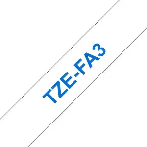 Brother TZeFA3 Cinta Textil de Etiquetas 12mm x 3m - Texto Azul sobre Fondo Blanco