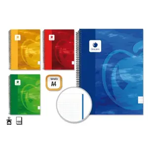 Golden Cuaderno Espiral A4 160 Hojas 60g Cuadricula 5x5 Tapa Dura Plastificada Colores Surtidos