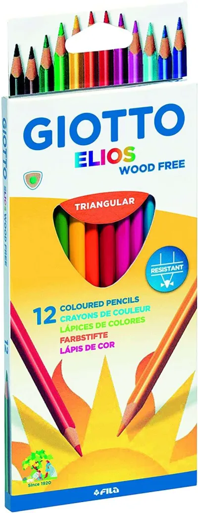 Giotto Elios Pack de 12 Lápices Triangulares de Colores Sin Madera 3.3 mm