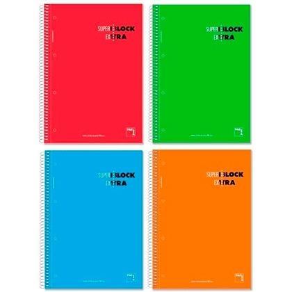 Pacsa Cuaderno Superblock Extra 120H A4 90Gr 5X5 + Greca Microperforado Tapa Dura Pack 4 Ud C/Surtidos
