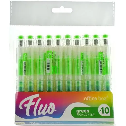 Office Box Marcador Fluorescente Fluo Recargable Verde Pack 10 Ud