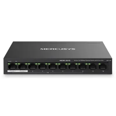 Mercusys Switch 10 Puertos RJ45 10/100Mbps con 8 Puertos PoE y Alcance de 250m