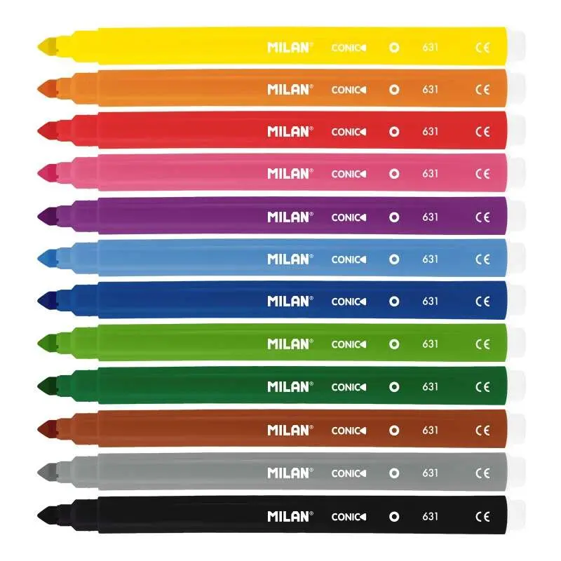 Milan Pack de 12 Rotuladores Punta Cónica 5mm Tinta al Agua Lavable Colores Surtidos