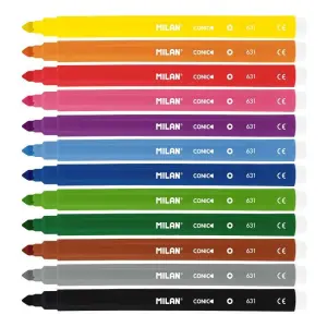 Milan Pack de 12 Rotuladores Punta Cónica 5mm Tinta al Agua Lavable Colores Surtidos