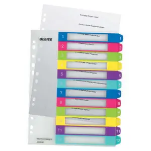 Leitz WOW Índice de Plástico Imprimible Multicolor 12 Pestañas A4 Translúcido