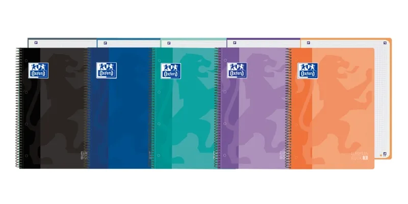 Oxford School Classic Europeanbook 1 Cuaderno A4+ 80 Hojas Microperforadas Cuadricula 5X5Mm - Tapa De Plastico Translucido - Colores Surtidos