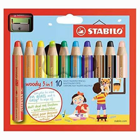 Stabilo Lápices De Colores Woody 3 En 1 C/Surtidos Estuche De 10 Ud + 1 Sacapuntas