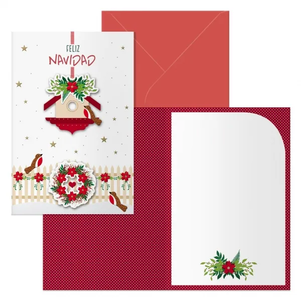 Dohe Bird House Pack De 6 Tarjetas De Felicitacion Navideña Con Sobre - Tamaño Cerrada 11.5X17Cm, Abierta 23X17Cm - Papel Offset - Impresas A Todo Color