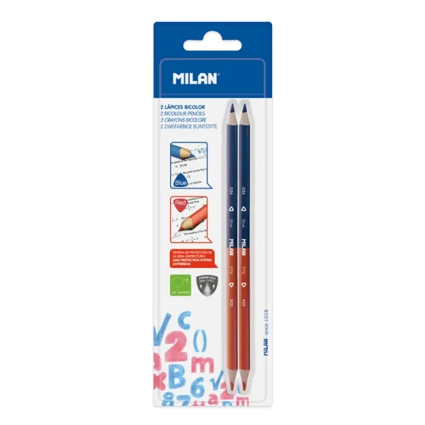 Milan Pack de 2 Lápices Bicolores Rojo y Azul - Mina 2.9mm - Triangular