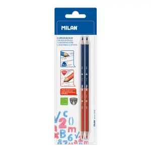 Milan Pack de 2 Lápices Bicolores Rojo y Azul - Mina 2.9mm - Triangular