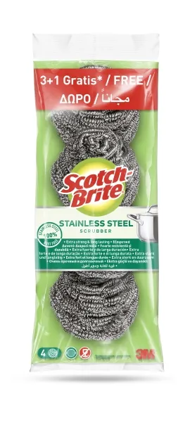 Scotch-Brite Pack de 4 Estropajos de Acero Inoxidable - Promoción 3 + 1 Gratis