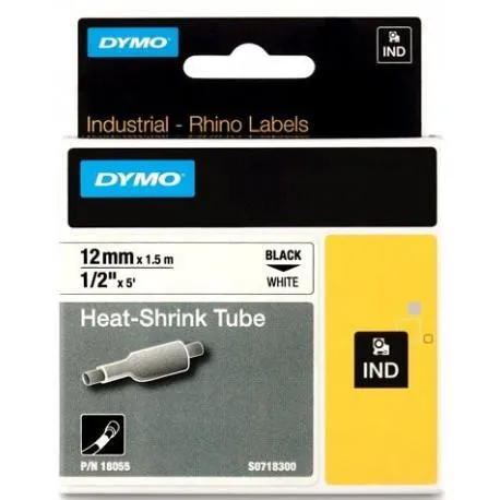Dymo Tubo Termorretractil Cinta  Id1-12 - Negro Sobre Blanco - 12Mmx1´5M - Rotuladora Rhino
