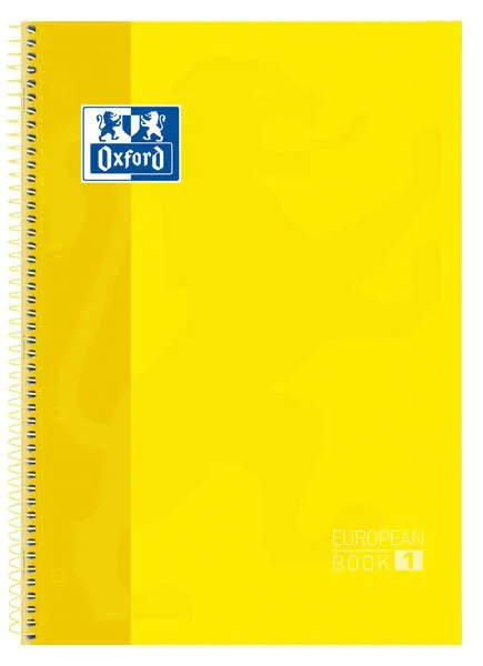 Oxford Europeanbook 1 Cuaderno Espiral Formato A4+ Cuadriculado 5X5Mm - 80 Hojas - Banda De Color - Tapa Extradura Brillante - Color Amarillo