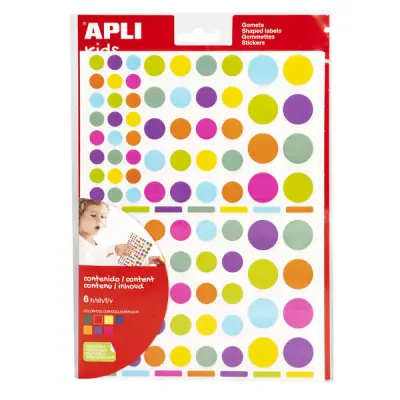 Apli Gomets Redondos Adhesivos Removibles - Ø 10mm, Ø 14mm, Ø 20mm - 624 Piezas