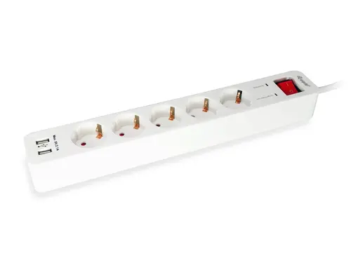 Regleta Alimentacion Equip Con 5 Tomas Cable De Red De 1.5 Metros + 2 Puertos Usb Y Boton De Apagado Encendido