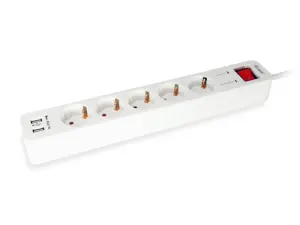 EQUIP Regleta de Alimentación 5 Tomas 1.5m con 2 Puertos USB y Botón de Encendido