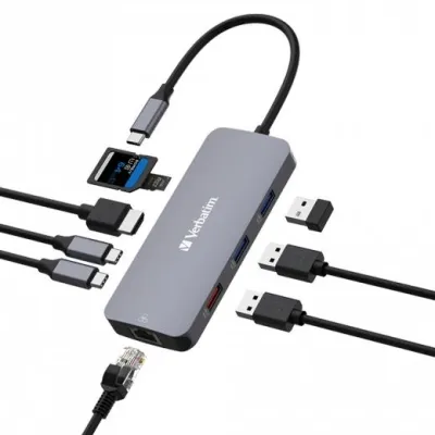 Verbatim Hub Pro Usb-C A 1Xusb 3.2/2Xusb 3.2/1Xhdmi/1Xrj45/2Xusb-C/1Xsd/1Xmicrosd Plata