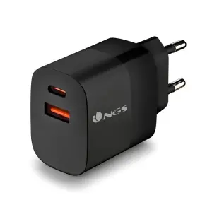 NGS Cargador GaN Universal de Pared 45W Ultrarápido - 1x USB-C PD, 1x USB-A QC 3.0 - Negro
