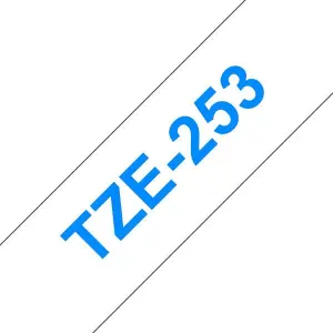 Brother TZe253 Cinta Laminada de Etiquetas 24mm x 8m - Texto Azul sobre Fondo Blanco