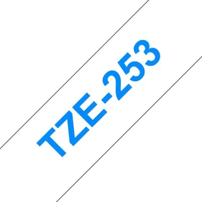 Brother TZe253 Cinta Laminada de Etiquetas 24mm x 8m - Texto Azul sobre Fondo Blanco