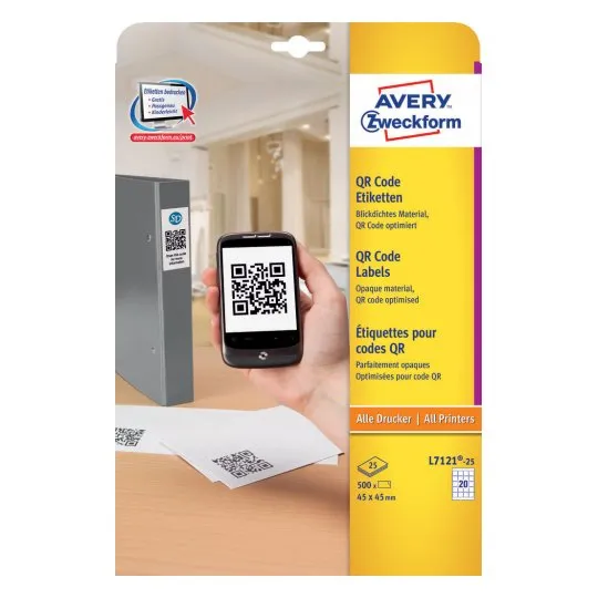 AVERY ETIQUETAS ADHESIVAS PARA CÓDIGOS QR 45X45MM INKJET/LÁSER 20 X 25H BLANCO