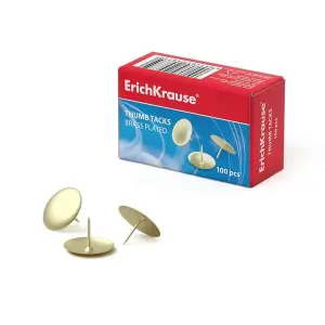 ErichKrause Caja de 100 Chinchetas Metálicas de Acero Latonado Dorado
