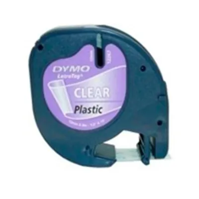 Dymo LetraTag S0721530 Cinta de Etiquetas Original 12mm x 4m Texto Negro sobre Fondo Transparente