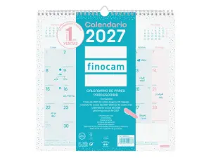 Finocam Chic Calendario de Pared Anual 2027 300x300mm Espiral Doble Turquesa