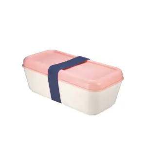 Milan Coleccion 430 Fiambrera Rectangular 0.75L - Apta para Microondas, Lavavajillas y Congelador - Libre de BPA - Divisor Interior Movil - Medidas 20x10x7,5cm - Color Blanco Crudo/Rosa