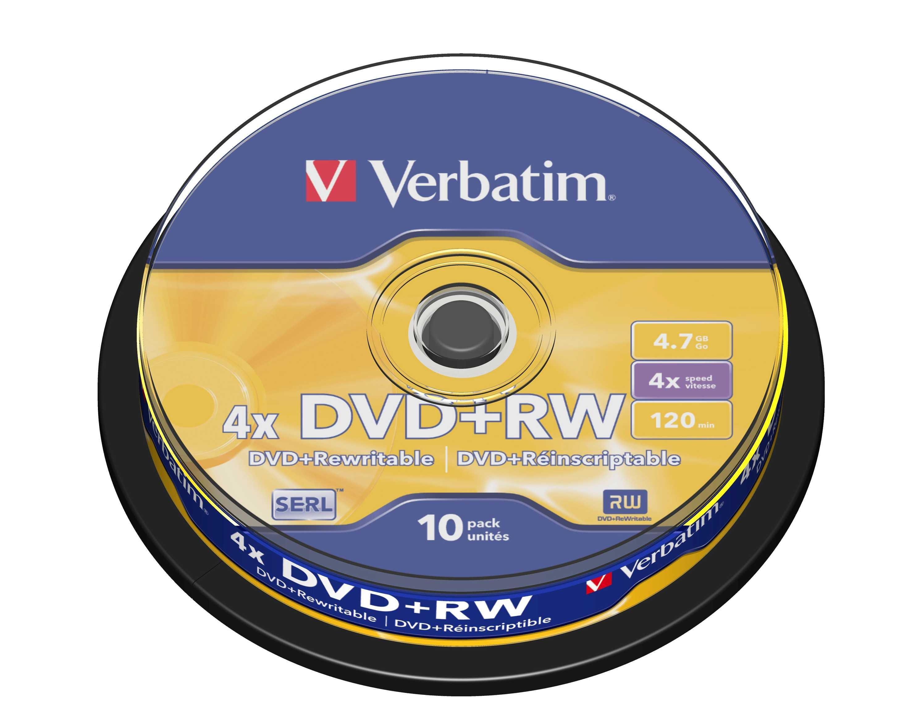 Verbatim Dvd+Rw, 4.7Gb, 4X, 10 Pack Spindle, Superficie Matt Silver