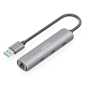Aisens Adaptador de Red USB 3.0 a Ethernet Gigabit + Hub 3xUSB-C 15cm Gris