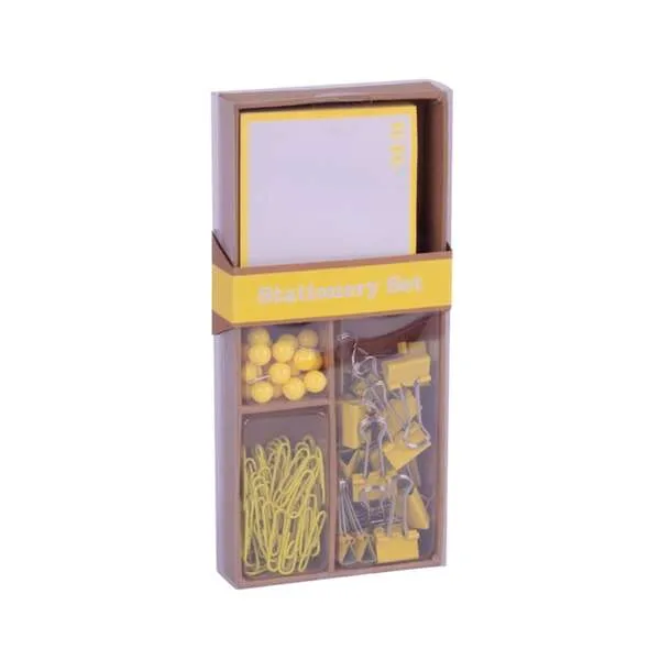 Apli Fluor Collection Set De Oficina - 25 Pins, 80 Clips De 28Mm, 20 Pinzas Abatibles De 19Mm Y Notas Adhesivas De 100 Hojas En Amarillo Fluor - Diseño Moderno Y Llamativo - Producto Reposicionable Para Expositor 17684
