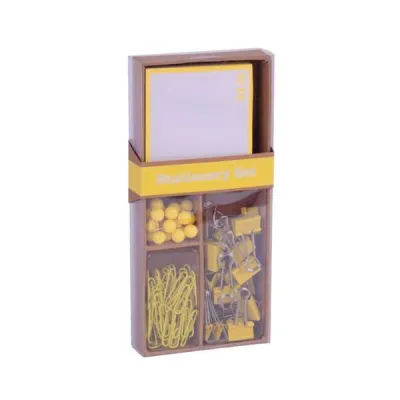 Apli Fluor Collection Set de Oficina - 25 Pins, 80 Clips, 20 Pinzas y Notas Adhesivas Amarillo Fluor