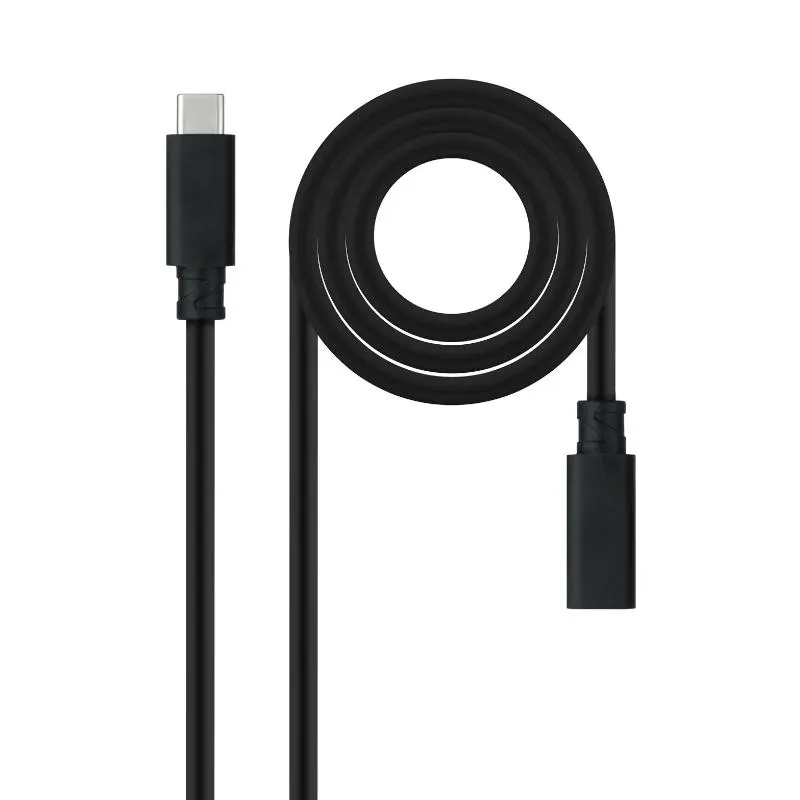 Nanocable Cable Prolongador USB-C 3.2 Macho a Hembra - Gen2x2 20Gbps - 100W 5A - 4K 60Hz - 1.5m - Negro