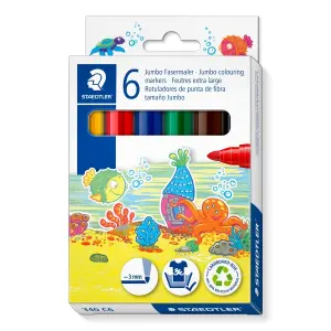 Staedtler Noris Jumbo 340 Pack de 6 Rotuladores Jumbo Punta de Fibra 3mm Colores Surtidos